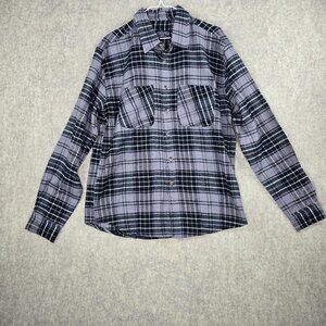 Canyon Creek Mens Long Sleeve Plaid Flannel Shirt Gray & Black Button Down